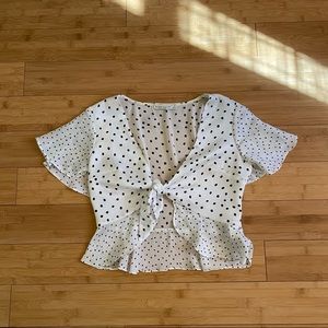 tie front polka dot blouse